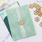 SWANGSA 100 Sets Wedding Invitations Wraps, Vellum Jackets for 5x7 Invitations & Self Adhesive Antique Gold Eucalyptus Wax Seal Stickers for Wedding Bridal Baby Shower Birthday Envelopes (White Rose)