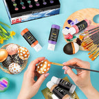 Acrylic Paint Set With 12 Brushes, 24 Colors (59ml, 2oz) Art Craft Paints for Adults Artists Beginners Painters, Canvas Halloween Pumpkin Ceramic Wood Rock Painting Art Supplies (Metallic)