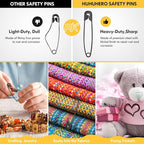 Safety Pins Assorted, 340 Pack Small & Large Heavy Duty Safety Pins for Clothes Sewing, 5 Different Sizes Pin Bulk, Arts and Crafts Supplies, Black