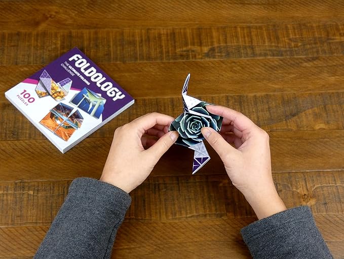 FOLDOLOGY - The Origami Puzzle Game! Brain Teasers for Tweens, Teens & Adults | Travel Game, Hands-On STEM Toy, Stocking Stuffer, Gift for Ages 10+ | Fold the Paper, Complete the Picture | 100 Puzzles