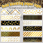 Whaline 12 Rolls Gold Foil Pattern Washi Tape Heart Dot Stripe Rainbow Masking Tape Set Decorative Wrapping Paper Tapes for Scrapbook Journal DIY Art Crafts