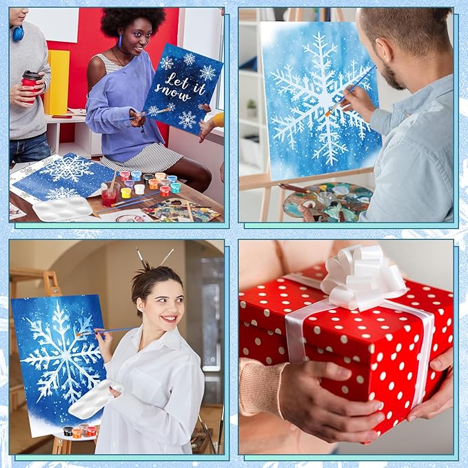 Zhanmai 12 Pack Pre Drawn Canvas for Painting Sip and Paint Kit 8" x 10" Paint Party Set Canvas Painting Pre Printed Canvases for Party Favor DIY Virtual Adult's Date Night(Winter Snowflake)