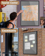 38"x28" Enclosed Bulletin Board, Lockable Weather-Resistant Aluminum Cork Noticeboard for Hospital School & Office, Black Frame w/Grey Flet