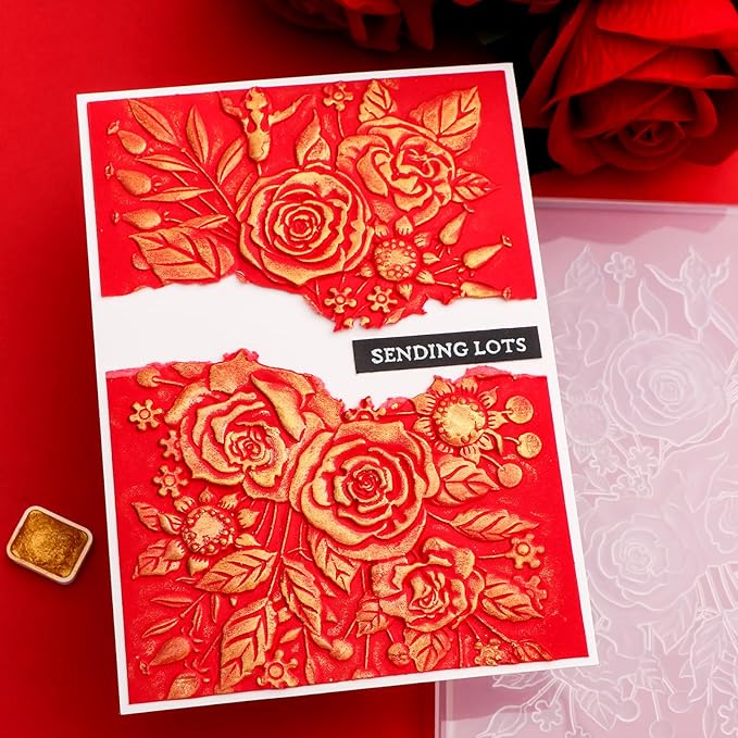 BAOFALI 3D Embossing Folder for Card Making,Rose Garden Clear Plastic Texture Fades Embossing Folder Template for Scrapbooking and Other Paper Craft Album Stamps DIY Decoration 6.3" L x 4.5" W