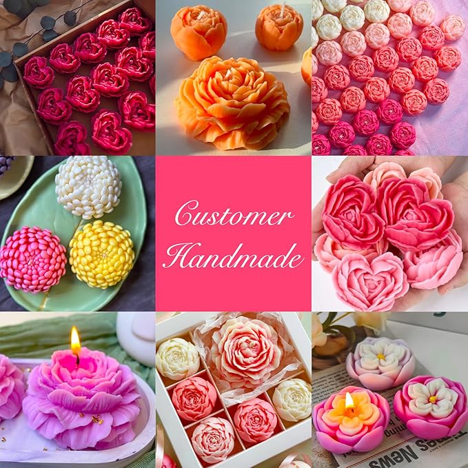 6PCS Flower Silicone Molds Set,3D Rose Flower Silicone Fondant Mold Valentine Day Silicone for Candle Making Molds Cake Mold for Chocolate Candy Pastry Dessert Resin Craft
