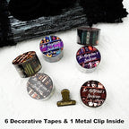 Magician’s Bookcase PET Tapes – 6 Rolls of Fantasy Embroidery-Style Bookcase Designs with Clip, for Scrapbook, Journal, Junk Journal, Planner and DIY Decor