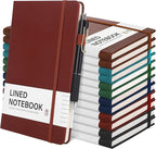 Aodaer 12 Set Lined Notebook Journals with Pens A5 Notebooks 100 GSM College Ruled Hardcover Notebook PU Leather Notepad with Pen Holder for Office School, 5.7 x 8.3 Inches, Deep Multicolor