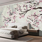 wall26 Large Wall Mural Watercolor Style Ink Painting Pink Cherry Blossom on Vintage Wall Background | Self-Adhesive Vinyl Wallpaper/Removable Modern Wall Decor - 96x120 inches