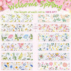 Whaline 12 Rolls Spring Floral Washi Tape Foil Gold Colorful Flowers Masking Tape 15mm Watercolor Plants Spring Decorative Washi Tape Sticker for Holiday Scrapbook Journal DIY Craft Gift Wrapping