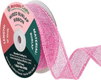 Mandala Crafts Pink Burlap Wired Ribbon 1 Inches Wide Jute Ribbons for Crafts - 10 Yds Roll Rustic Burlap Wrap Trim Ribbons for Wreaths Bows Party Decoration