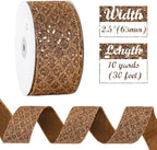 HUIHUANG Glitter Copper Wired Ribbon 2.5 inch Copper Diamond Mesh Wire Edge Ribbon for Christmas Tree, Thanksgiving Fall Decor, Wreaths, Garland, Gift Wrapping, Bows Making -10 Yards