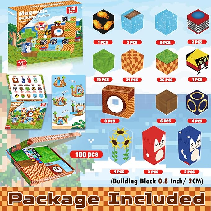 Magnetic Blocks, 100PCS Magnetic Building Blocks, STEM Building Game Montessori Sensory Toys for Kids Boys Girls Ages 3 4 5 6 7 8 9 10 Holiday Easter Birthday Gifts