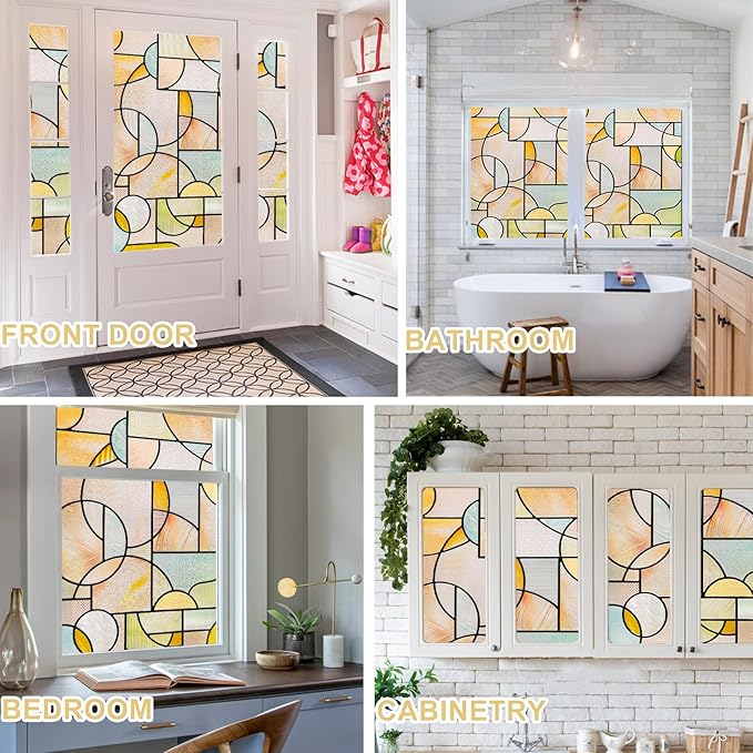 3D Stained Glass Window Privacy Film, Heat Control UV Blocking Static Cling Decorative Window Film for Bathroom,Front Door,Home Non Adhesive,16.9 x 78.7 inches Wilderness
