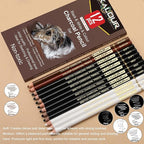 KALOUR Pro Colored Charcoal Drawing Set,12 Pieces Pastel Chalk Pencils for Sketching, Shading, Blending, Portrait, Black White Charcoal for Beginners & Artists