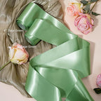 LaRibbons Sage Green Satin Ribbon 3 Inch 10 Yards Double Faced Luxury Light Green Silk Ribbon for Gift Wrapping Flower Bouquets Bow Christmas Wedding Party Decoration