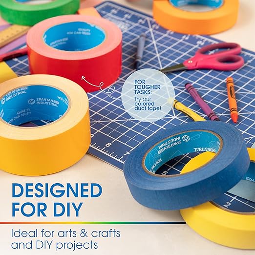 Spartan Industrial - 1" X 60 yd Black Masking Tape - 3 Color Tape Rolls for Arts and Crafts, Painting, and More - No Residue, 5.5 Mil