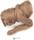 Colored Natural Wool roving, 8 OZ. Best Wool for Needle Felting, Wet Felting, handcrafts and Spinning. (Brown/Tobacco)