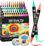 120 Colors Acrylic Paint Markers, Dual-Color Acrylic Paint Pens with 60 Brush Tips for Fabric Rock Wood Glass Paper DIY for Painting, Quick Drying, School Art Supplies for Adults Kids Drawing