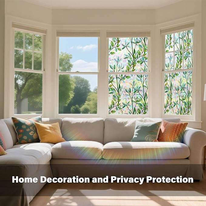 Donox Window Privacy Film, 3D Decorative Window Vinyl Decorative Stained Glass Window Film, Anti-UV Sun Blocker Heat Control for Home, 45.2 Inch x 6.5 Feet (with Installation Tool)