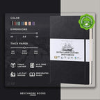 Beechmore Books A3 Sketchbook – 11.7x16.5 Premium Vegan Leather Bound Extra Large Sketch Book Hardcover, 160gsm 160 Perforated Ivory Pages, Blank Sketch Pad, Gift Boxed, Back Pocket, Ribbon Bookmark