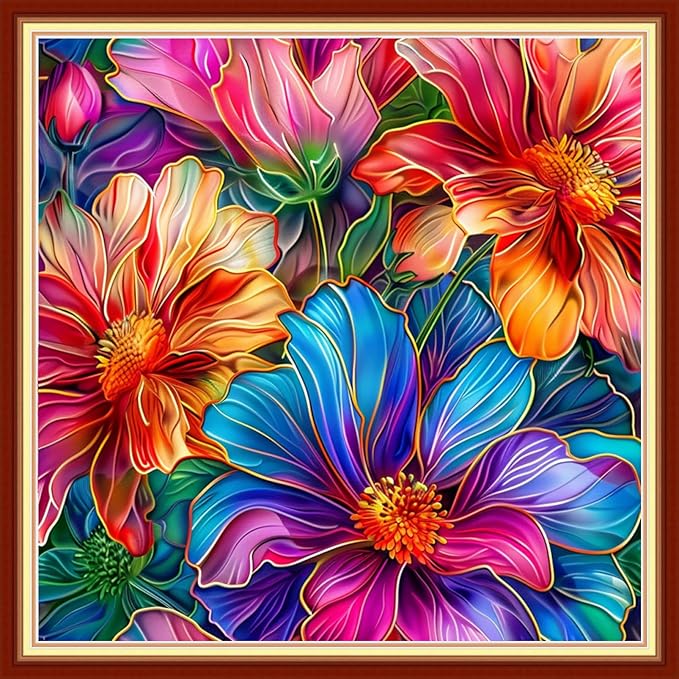 Magxvouy Cross Stitch Kits Stamped Full Range of Embroidery Kits,Cross Stitch Patterns Needlework Kits for Beginners 11CT Printed Kits&Magical Flowers 18x18 inch