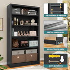 66"Heavy-Duty Steel Open Storage Cabinet with Adjustable Shelves, 6-Tier Shelving Unit, Easy Assembly Freestanding Organizer for Garage, Pantry,Office, Living Room (Black, 5 Tier-66"Hx 33"W x14"D)