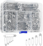 520 Pack Safety Pins, Assorted Size Bulk Silver Sewing Pins, Small & Large Heavy Duty Safety Pins for Clothes, Sewing, Art Crafts Supplies, Rust-Resistant Nickel Plated Steel