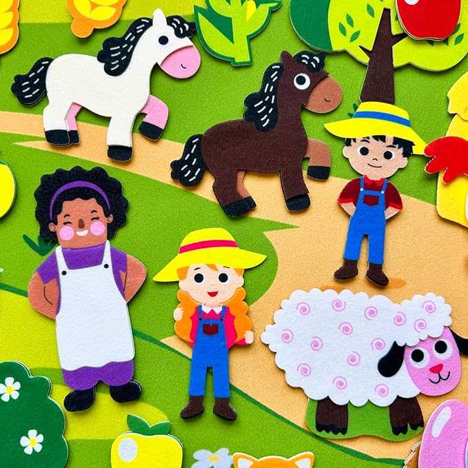 QUOKKA Farm Felt Board for Toddlers - 70 PCS Double-Thick Felt Board Story Set with Large 41x30 Inch Durable Wall Activity Boards - Ideal for Storytelling Indoor Toddler Activities and Classroom