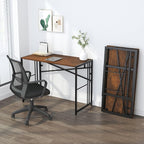 35 inch Folding Small Desk, Writing Gaming Computer Camping Desk for Small Spaces, No Assembly Required Home Office Table, Mahogany