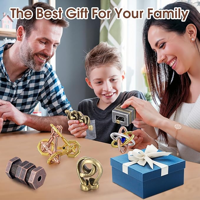 Wettarn 9 Pcs Metal Brain Teaser Puzzles Teaser 3D Steel Puzzle for Adults Unlock Interlocking Games IQ Education Smart Logic Test Toys for Adults Mind Challenge(Adorable Style)