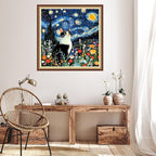 Hopeart Stamped Cross Stitch Kits for Beginner Embroidery Kits for Beginners Adults DIY 11CT Cross Stitch Patterns Needlepoint Kits Crossstitching Kits-Van Gogh Starry Cat 18x18 inch
