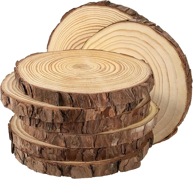 JEUIHAU 8 PCS 7-7.9 Inches Natural Unfinished Wood Slices, Round Wooden Tree Bark Discs, Wooden Circles for DIY Crafts, Christmas, Rustic Wedding Ornaments