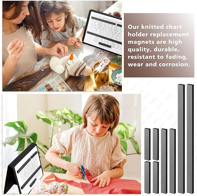 Flutesan 8 Pcs Knitting Chart Keeper Magnet Replacement Set Cross Stitch Line Keeper Knitting Pattern Holder Fold up Pattern Holder, Only Magnet (Large Size)