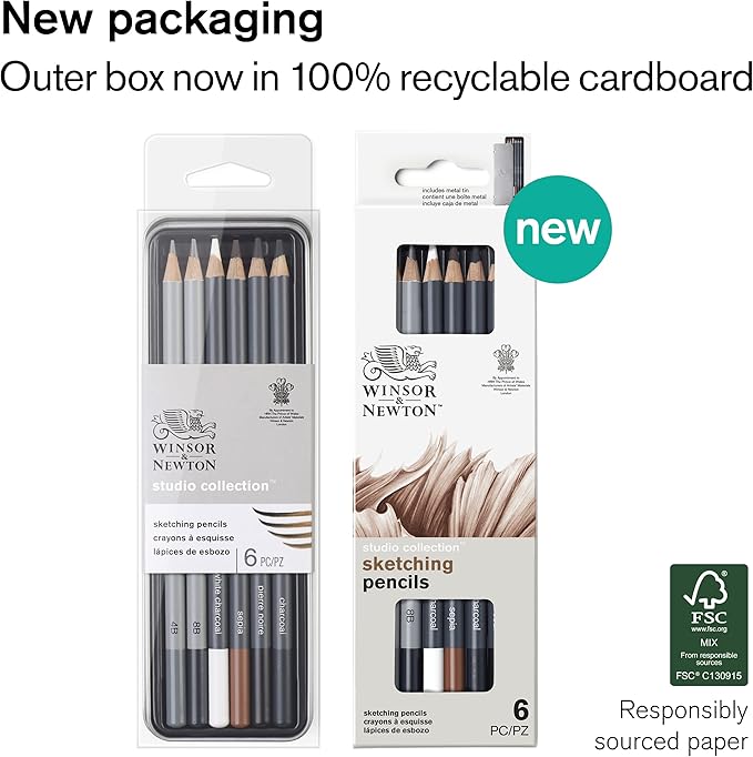 Winsor & Newton Studio Collection Artist Pencils, Sketching Pencils, Set of 6