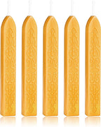 Yoption 5 Pcs Sealing Wax Sticks with Wicks for Wax Seal Stamps, Christmas Cards, Wedding Invitations, Wine Packaging, Gift Wrap, Envelopes (Amber Gold)