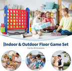 Giant 4 in a Row Game,Adjustable Height Board Jumbo 4-in-a-Row Game with Quick-Release Slider,Mini Basketball,Golf & Ring Toss Set for Family Party, Outdoor & Indoor
