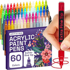 ARTISTRO 60 Acrylic Paint Pens, Art Set Acrylic Paint Markers, Fabric Markers for Textile, Canvas, Rock, Glass, Wood, Paper, Pumpkin, DIY, Paint Markers for Kids and Adults