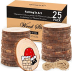 Falling in Art 2.3-3.1 Inches Natural Wood Slices Set for Crafts - 25Pcs Round Wood Discs with Pre-drilled Hole for DIY Projects, Christmas Ornaments and Wedding Decoration