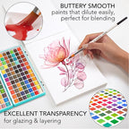CHROMATEK Watercolor Paint Set – 128 Vibrant Colors for Artists & Beginners with Palette – Includes Metallic, Fluorescent, Pastel & Opaque Shades, Brushes, Pad, Swatch Sheets & Travel Case