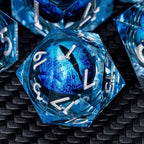 ARUOHHA DND Resin Dice Dragon Eye Dice Liquid Core Blue Sharp Edged Dice Set with Gift Box, Dungeons Polyhedral D and D Dice Set Compatible with D&D Role Playing Game D20 D12 D10 D8 D6 D4