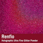 Renfio Holographic Ultra Fine Glitter Powder Metallic Resin Glitter 2.11 Oz (60g) PET Flakes Crafts Sequins 1/128" 0.008" 0.2mm Epoxy Chips Flakes for Tumblers Slime - Laser Rose Red