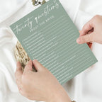 Bridal Shower Games Cards - Twenty Questions About The Bride for 25 Guests, Engagement Party Wedding Game, Minimalist Green Party Supplies - C05