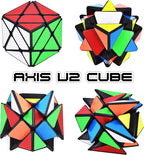 JoyTown Speed Cube Set of 2 Bundle Pack Windmill Cube Magic Puzzle, YJ Axis V2 New Version Fluctuation Angle Twisty Puzzle, Odd 3x3 Speedcubing with Bonus Stands Black