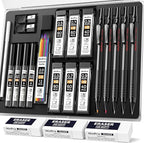 Nicpro 22PCS Art Mechanical Pencil Set, Black Artist Metal Drafting Pencil 0.5 & 0.7 & 0.9 mm & 2PCS 2mm Graphite Lead Holder(4B 2B HB 2H) for Drawing Writing Sketching With Lead Refills Erasers Case
