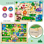 2 in 1 Magnetic Color and Number Maze Magnet Alphabet Counting Double Sided Board Wood Puzzle Fine Motor Skills Montessori Preschool Toys Gifts for Boys and Girls 3-5 Age (Zoo, One Size)
