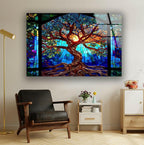 My Photostation.com 60WX40H'' Stained Blue Life of Tree Glass Wall ArtTempered Glass Printing Wall Decor Large Wall Art Wall Hangings