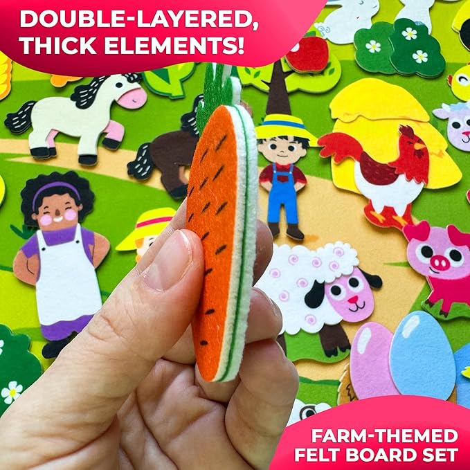 QUOKKA Farm Felt Board for Toddlers - 70 PCS Double-Thick Felt Board Story Set with Large 41x30 Inch Durable Wall Activity Boards - Ideal for Storytelling Indoor Toddler Activities and Classroom