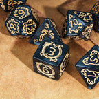 7-Die DND Dice Set Dragon Pattern Polyhedral Die with Leather Bag D&D Dice Set for RPG Table Games (Black W/Gold Dragon Pattern)