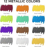 Artecho Metallic Oil Pastels Set of 12 Colors, Soft Oil Pastels for Art Painting, Drawing, Blending (10 x 70 mm)