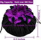 SIQUK Large Dice Bag with Pockets Drawstring Dice Bag DND Dice Storage Bag Big Capacity Dice Pouch for RPG MTG Table Games, Hold over 300 Dice (Black & Dark Violet)